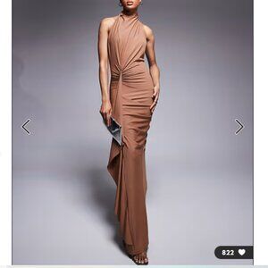 ASOS DESIGN Tall sculpting jersey high neck drape ruffle maxi dress